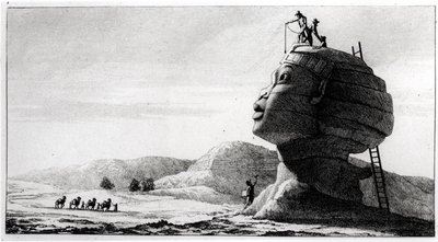 The French measuring the sphinx, from Voyage en Egypte by Dominique Vivant Denon, engraved by Deparc, 1802 by Jules Alfred Vincent Rigo